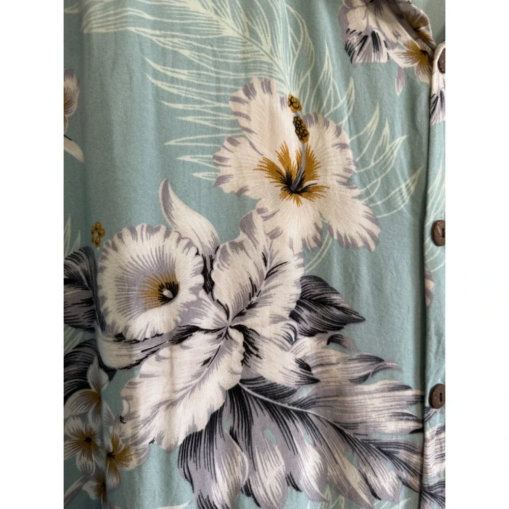 Hula Hula Hawaii‎ Mens Large Blue Floral Rayon Aloha Shirt Coconut Buttons